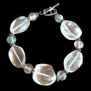 Vintage Rock Crystal Pink & Green Tourmaline Sterling Silver Bracelet